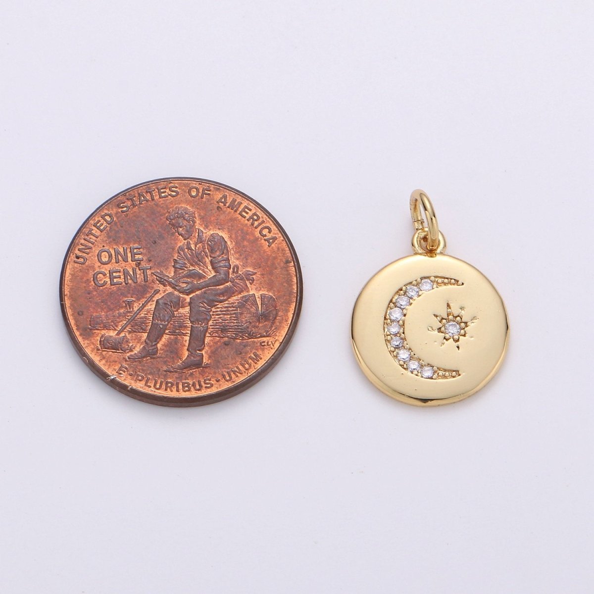 14k Gold plated Celestial Disc Pendant Micro Pave Moon Pendant Star Charm for Necklace Bracelet Component D-104 - DLUXCA