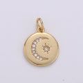14k Gold plated Celestial Disc Pendant Micro Pave Moon Pendant Star Charm for Necklace Bracelet Component D-104 - DLUXCA