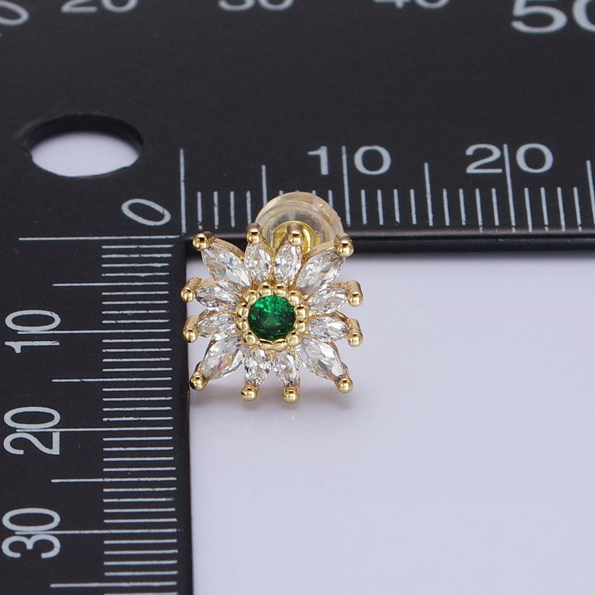 14K Gold plated Celestial Emerald Green Flower Marquise Petal Stud Earrings in Gold & Silver | AD-587 AB1505