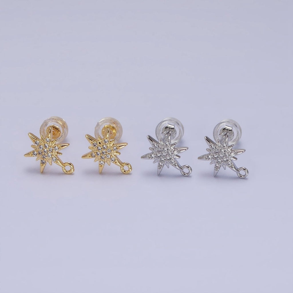 14K Gold plated Celestial North Star Micro Paved Open Loop Stud Earrings in Silver & Gold | Z-201 Z-213 - DLUXCA
