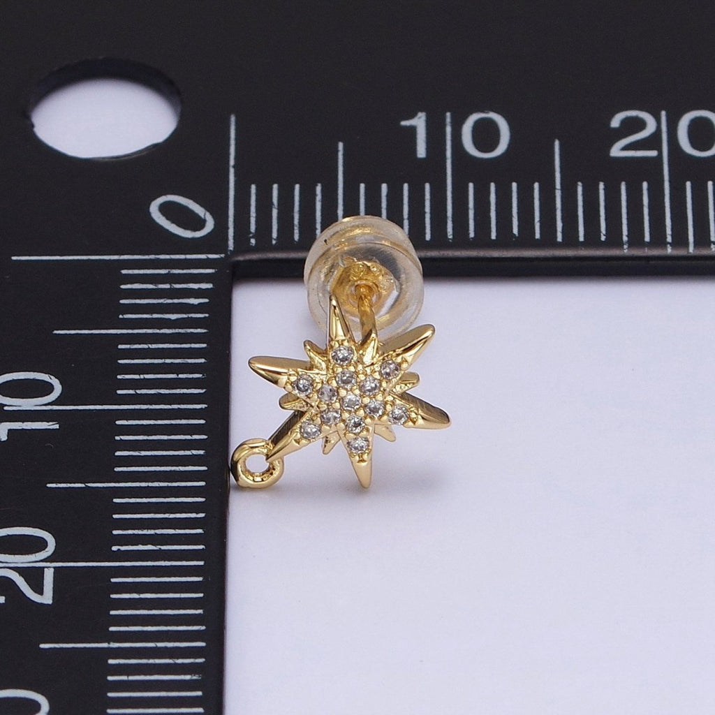 14K Gold plated Celestial North Star Micro Paved Open Loop Stud Earrings in Silver & Gold | Z-201 Z-213 - DLUXCA