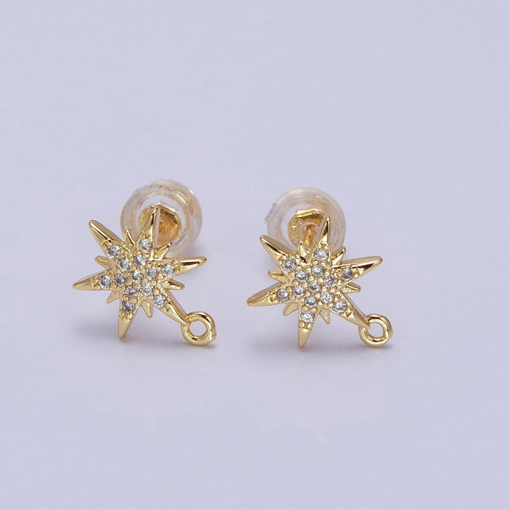 14K Gold plated Celestial North Star Micro Paved Open Loop Stud Earrings in Silver & Gold | Z-201 Z-213 - DLUXCA