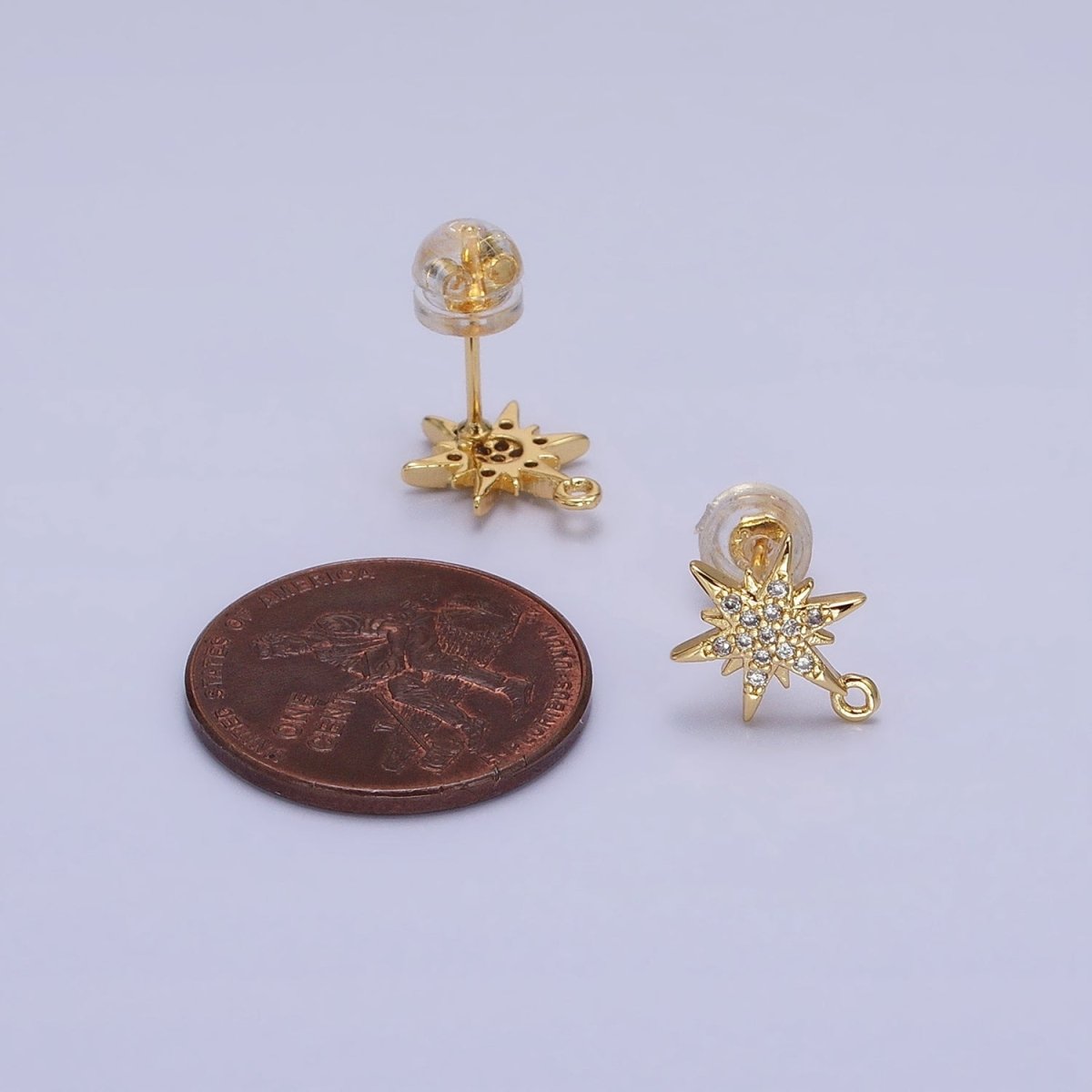 14K Gold plated Celestial North Star Micro Paved Open Loop Stud Earrings in Silver & Gold | Z-201 Z-213 - DLUXCA