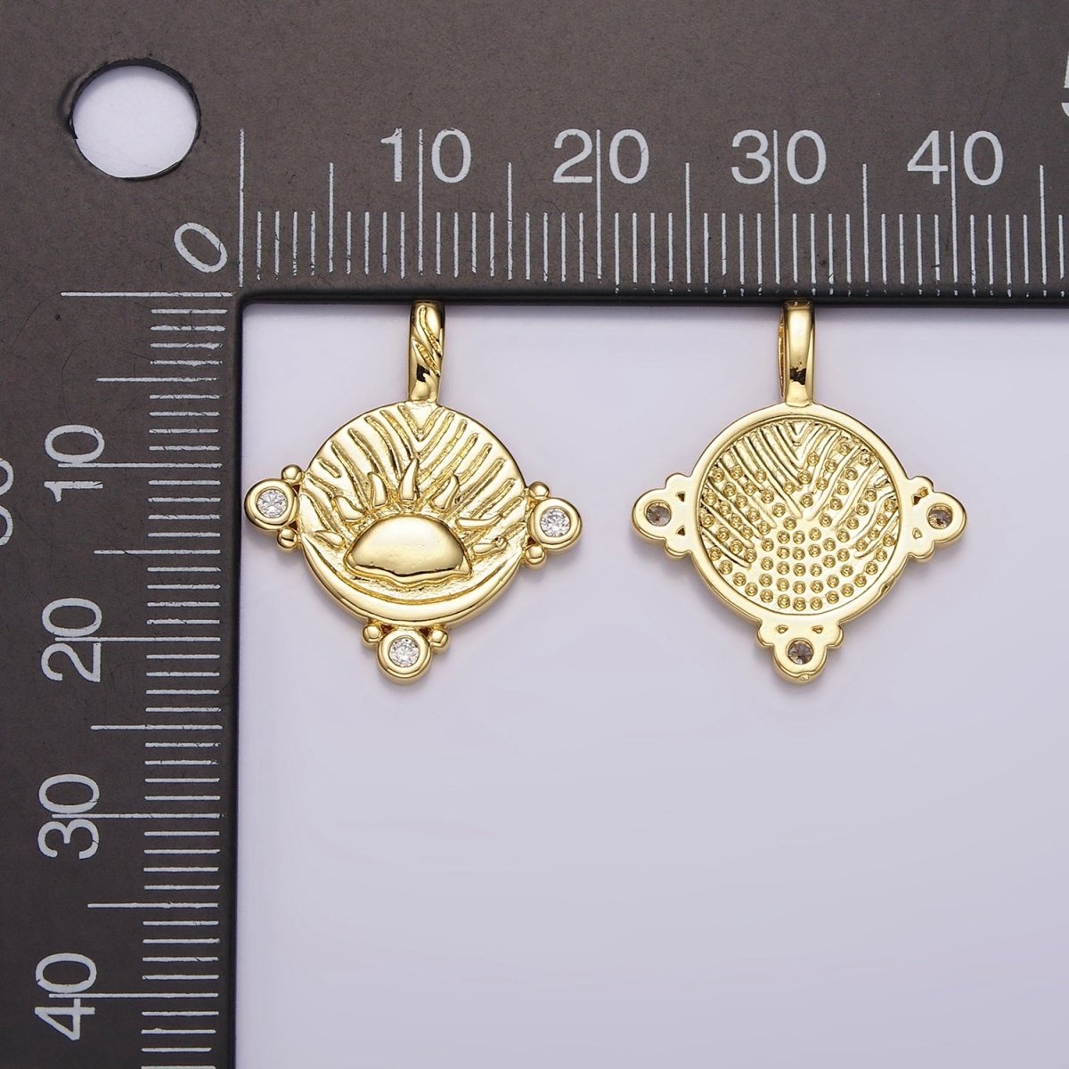 14K Gold plated Celestial Sea Ocean Sun Rise Set CZ Dotted Round Pendant | AH111 - DLUXCA
