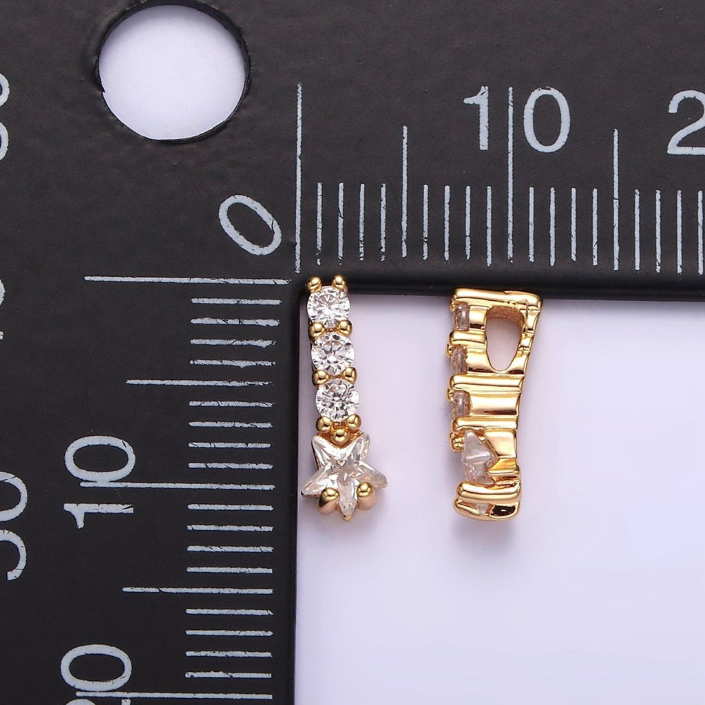 14K Gold plated Celestial Star Clear CZ Triple Linear Bar Charm | N1859 - DLUXCA