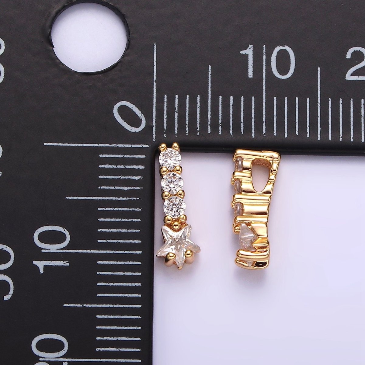 14K Gold plated Celestial Star Clear CZ Triple Linear Bar Charm | N1859 - DLUXCA