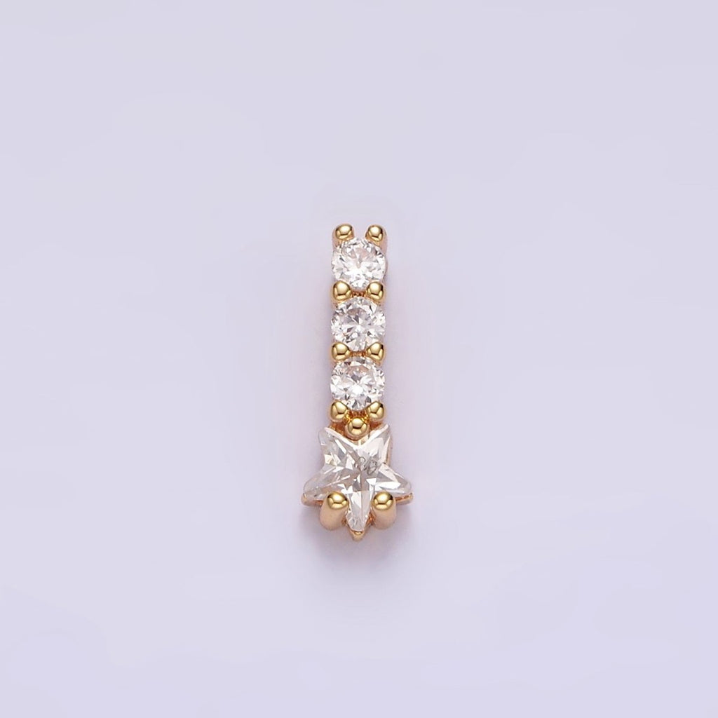 14K Gold plated Celestial Star Clear CZ Triple Linear Bar Charm | N1859 - DLUXCA