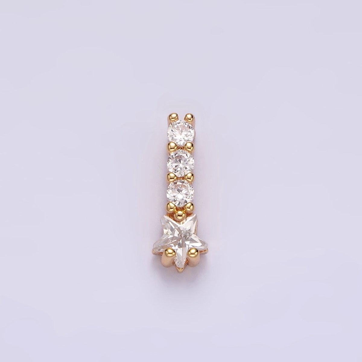 14K Gold plated Celestial Star Clear CZ Triple Linear Bar Charm | N1859 - DLUXCA
