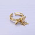 14K Gold plated Celestial Star Knot Micro Paved Double Band Ring | O1382 - DLUXCA