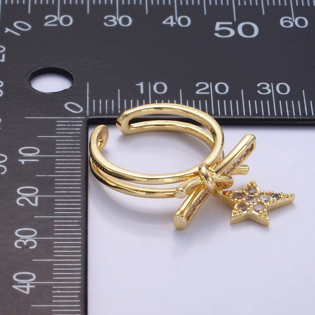 14K Gold plated Celestial Star Knot Micro Paved Double Band Ring | O1382 - DLUXCA