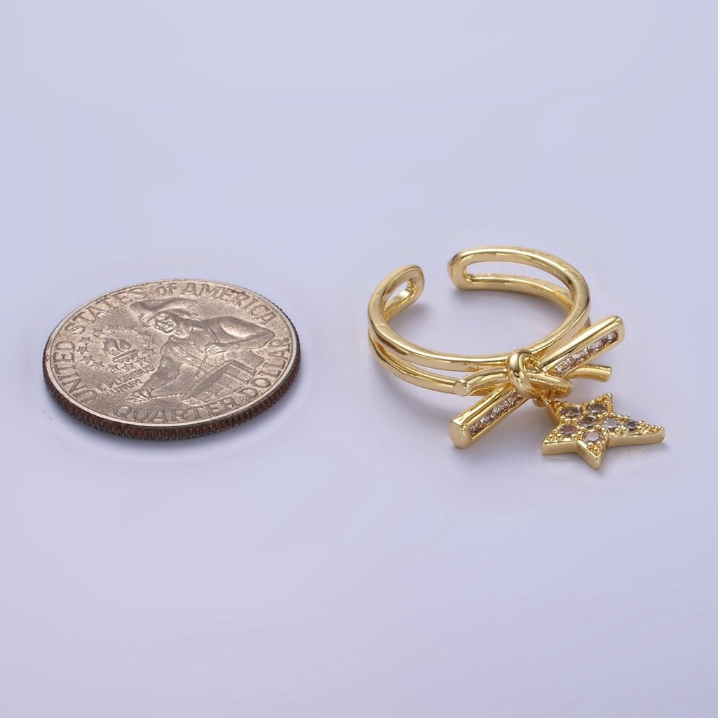 14K Gold plated Celestial Star Knot Micro Paved Double Band Ring | O1382 - DLUXCA