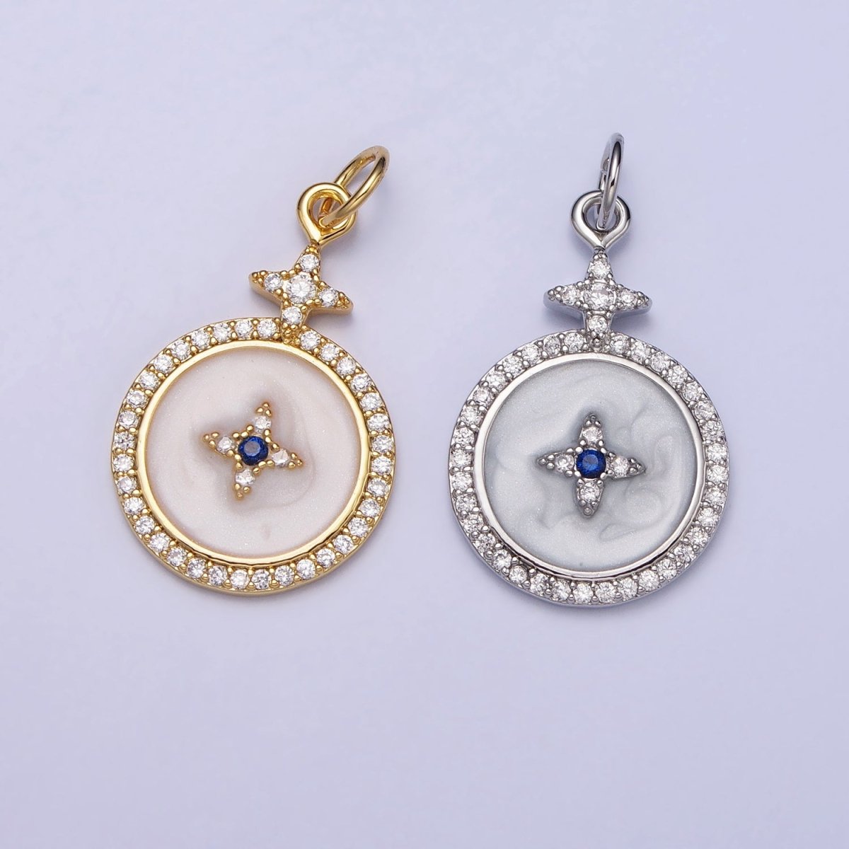 14K Gold plated Celestial Star Micro Paved White Enamel Charm in Gold & Silver | N751 AC424 - DLUXCA