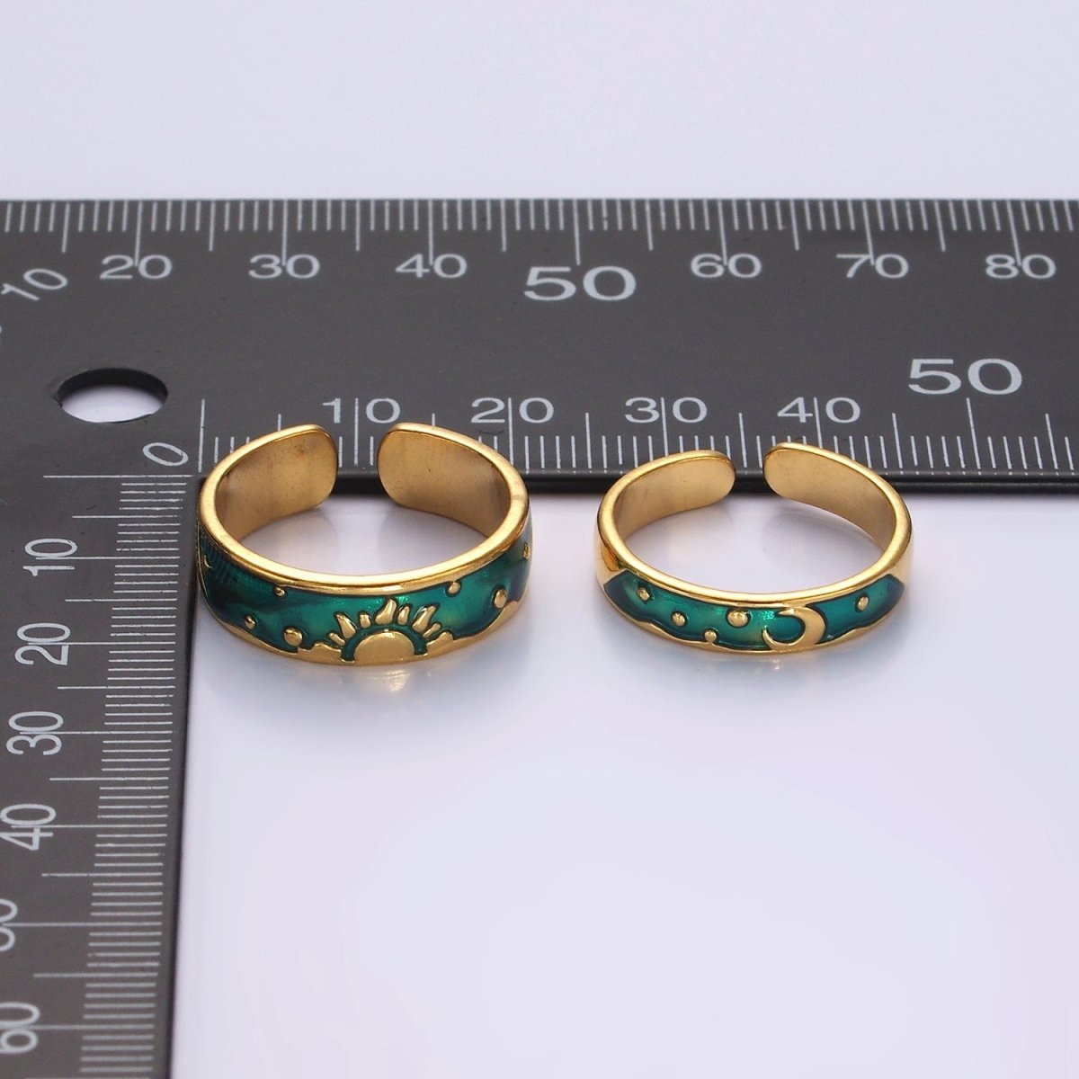 14K Gold plated Celestial Sun Crescent Moon Blue Band Ring Set in Silver & Gold | O1070 O1071