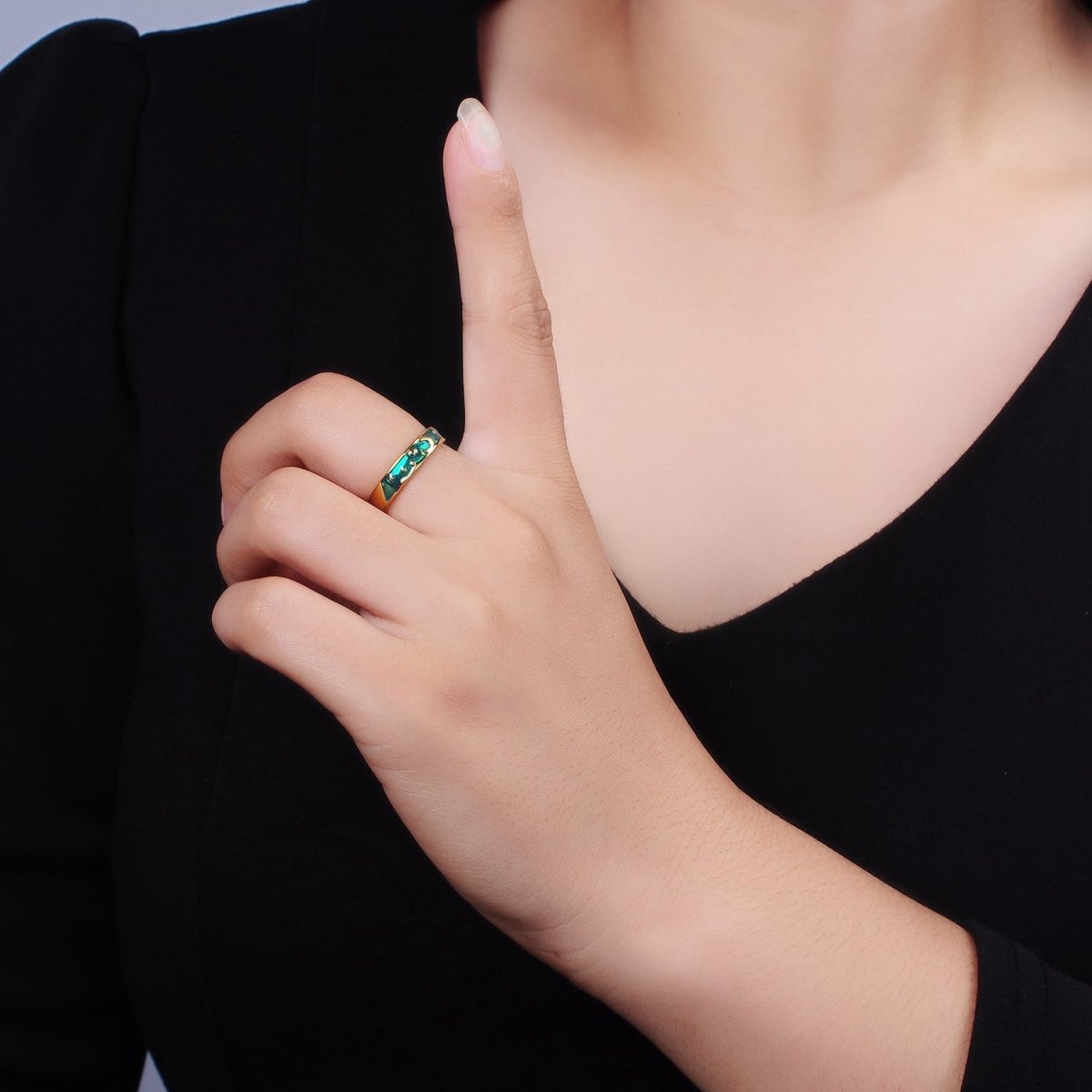 14K Gold plated Celestial Sun Crescent Moon Blue Band Ring Set in Silver & Gold | O1070 O1071