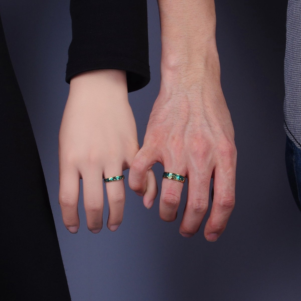 14K Gold plated Celestial Sun Crescent Moon Blue Band Ring Set in Silver & Gold | O1070 O1071