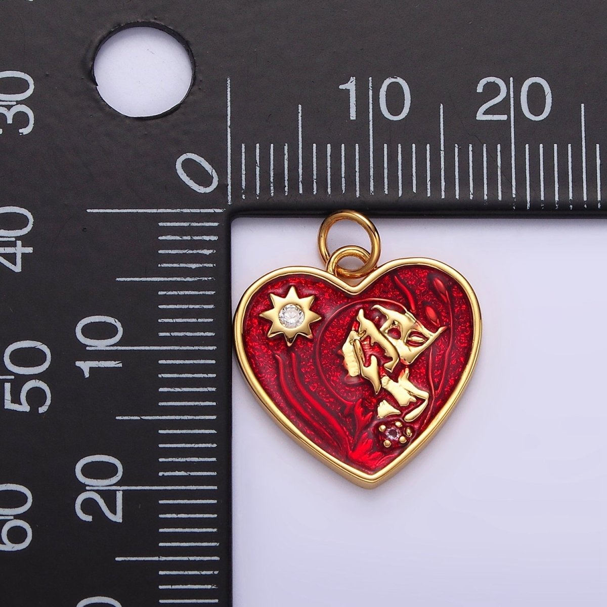 14K Gold plated Celestial Sun CZ Abstract Red Heart Charm | AG401 - DLUXCA