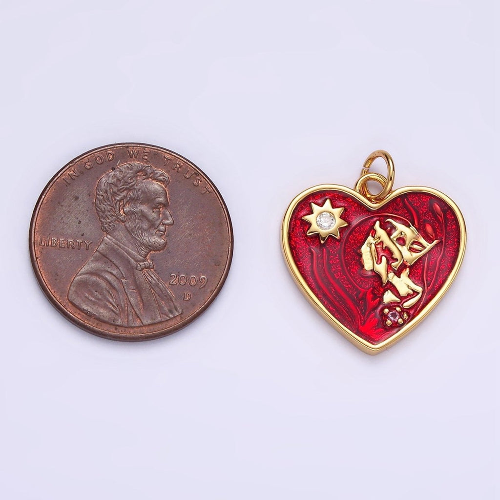 14K Gold plated Celestial Sun CZ Abstract Red Heart Charm | AG401 - DLUXCA