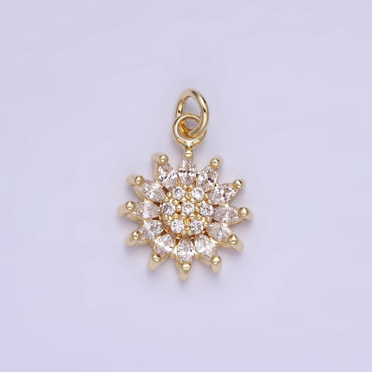 14K Gold plated Celestial Sun Flower Marquise Petal Micro Paved Charm | AG722 - DLUXCA