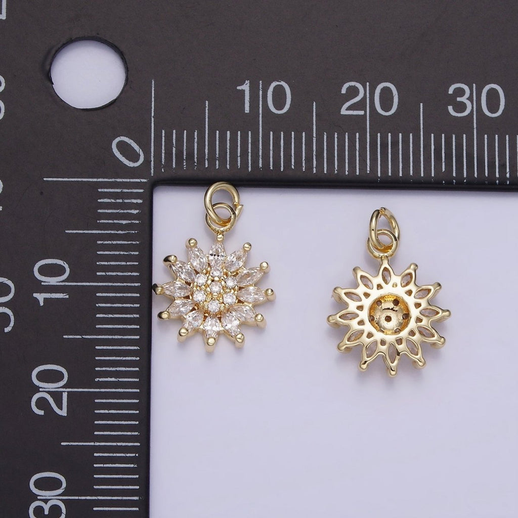 14K Gold plated Celestial Sun Flower Marquise Petal Micro Paved Charm | AG722 - DLUXCA