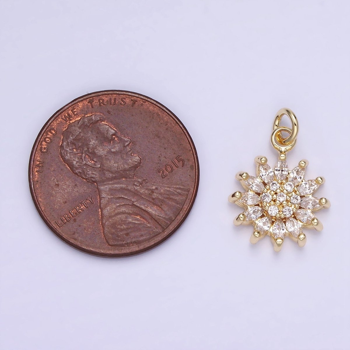 14K Gold plated Celestial Sun Flower Marquise Petal Micro Paved Charm | AG722 - DLUXCA