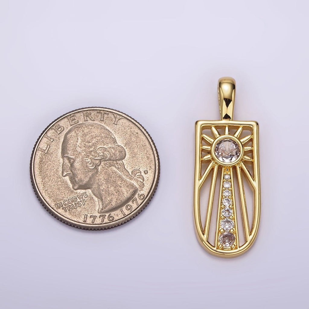 14K Gold plated Celestial Sun Ray CZ Micro Paved Open Tag Pendant | AH034 - DLUXCA