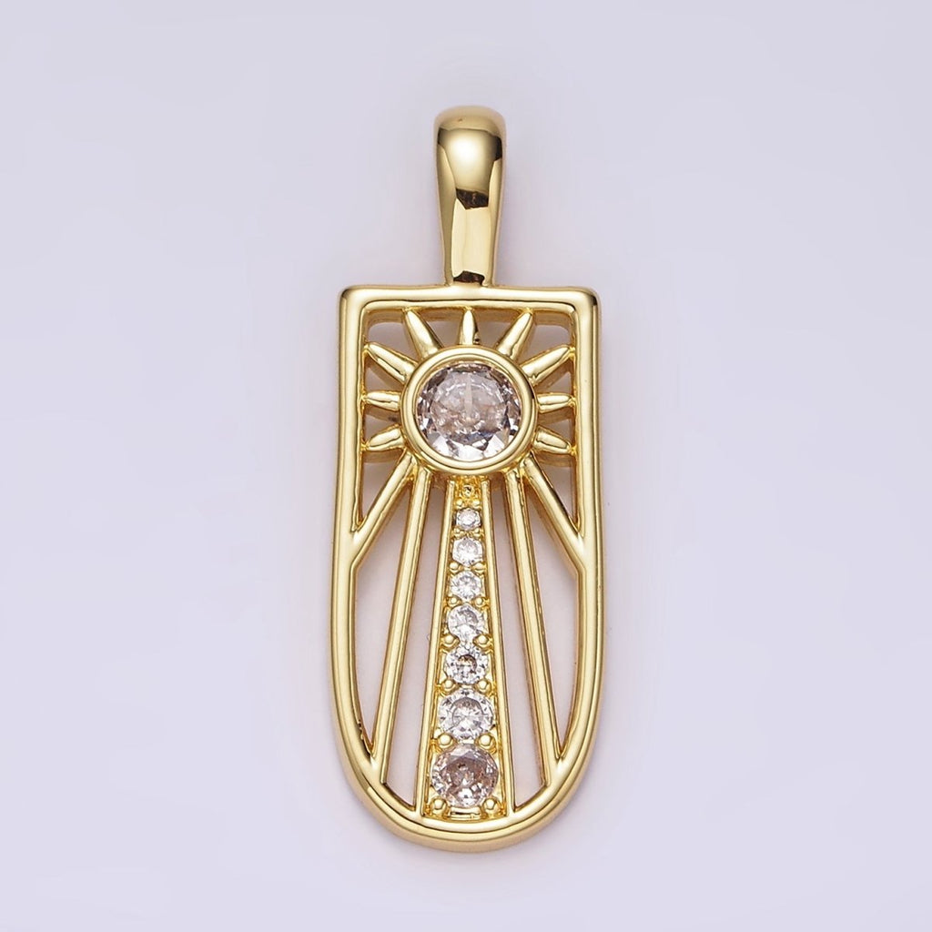 14K Gold plated Celestial Sun Ray CZ Micro Paved Open Tag Pendant | AH034 - DLUXCA
