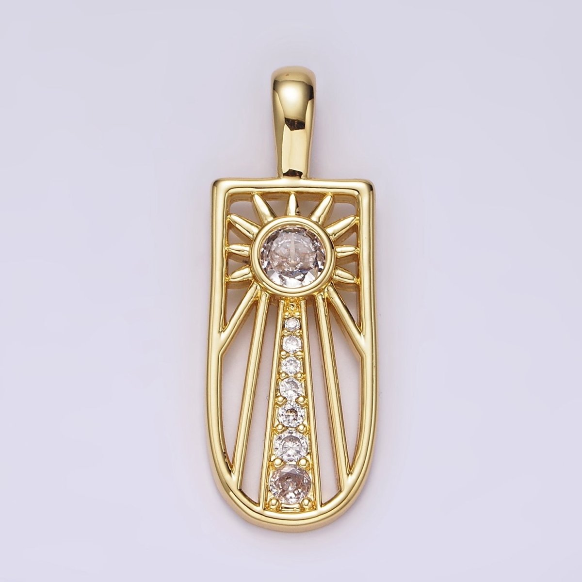 14K Gold plated Celestial Sun Ray CZ Micro Paved Open Tag Pendant | AH034 - DLUXCA