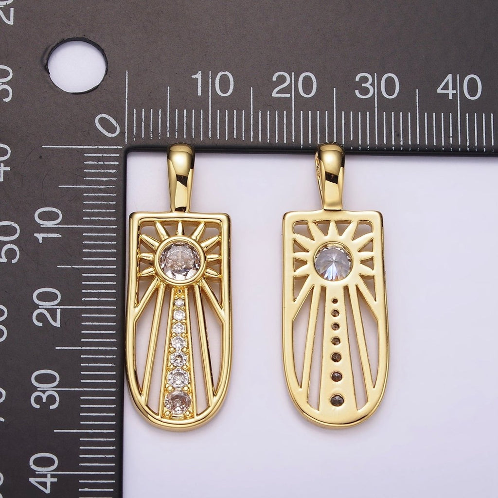 14K Gold plated Celestial Sun Ray CZ Micro Paved Open Tag Pendant | AH034 - DLUXCA