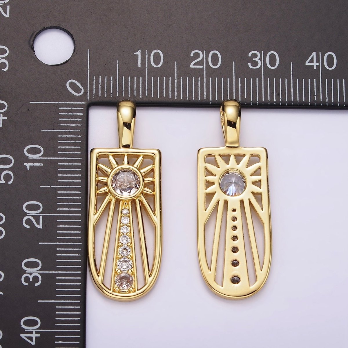 14K Gold plated Celestial Sun Ray CZ Micro Paved Open Tag Pendant | AH034 - DLUXCA