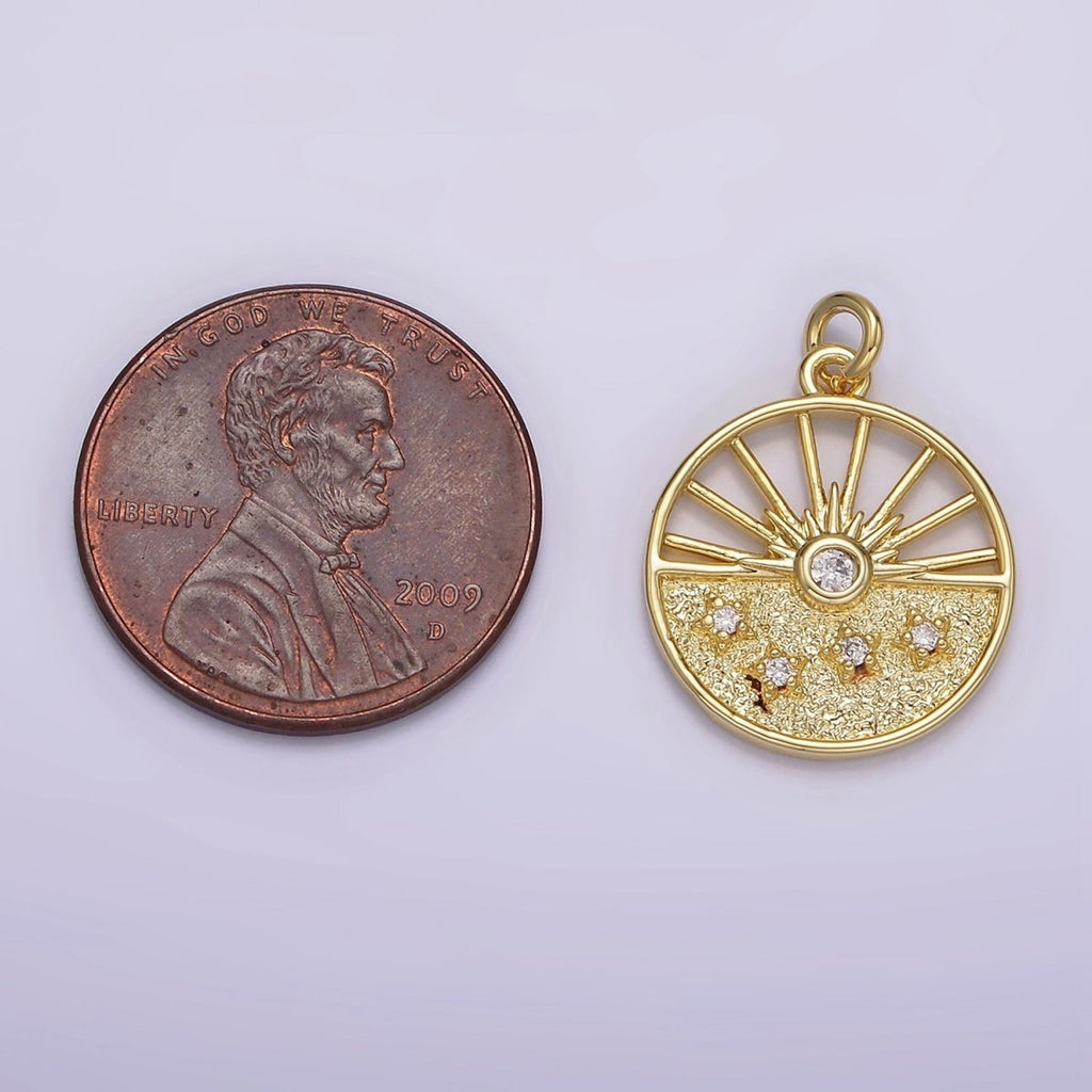 14K Gold plated Celestial Sun Ray Stars Hammered Open Round Charm | AG284 - DLUXCA