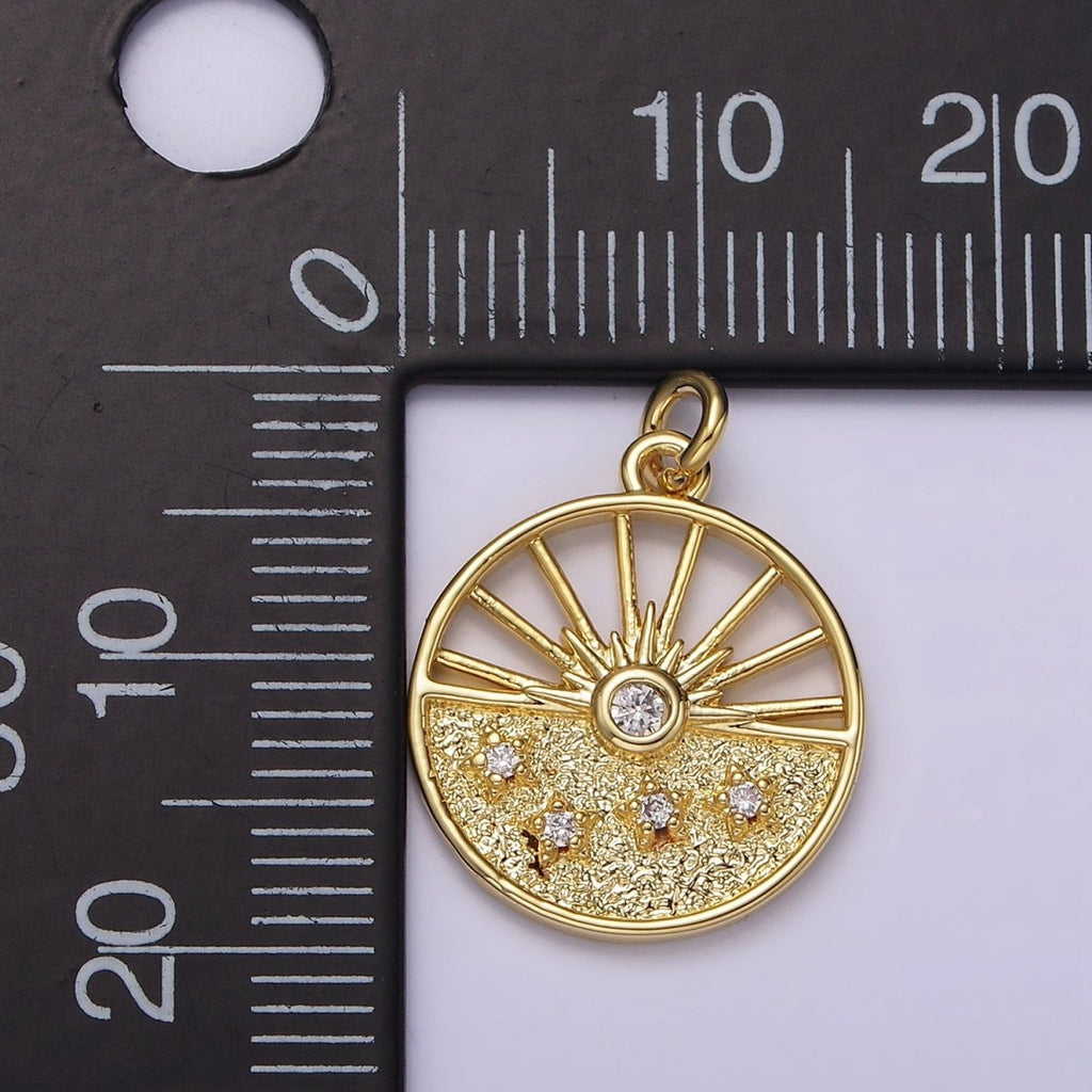 14K Gold plated Celestial Sun Ray Stars Hammered Open Round Charm | AG284 - DLUXCA