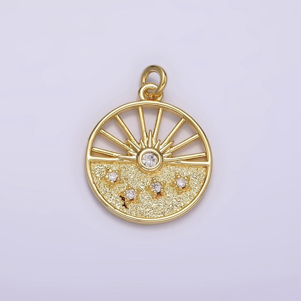 14K Gold plated Celestial Sun Ray Stars Hammered Open Round Charm | AG284 - DLUXCA