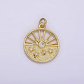 14K Gold plated Celestial Sun Ray Stars Hammered Open Round Charm | AG284 - DLUXCA