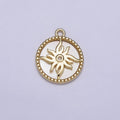 14K Gold plated Celestial Sun Shell Pearl Clear CZ Beaded Round Charm | AC1056 - DLUXCA