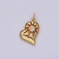 14K Gold plated Celestial Sun Star Micro Paved CZ Open Heart Charm | AG614 - DLUXCA