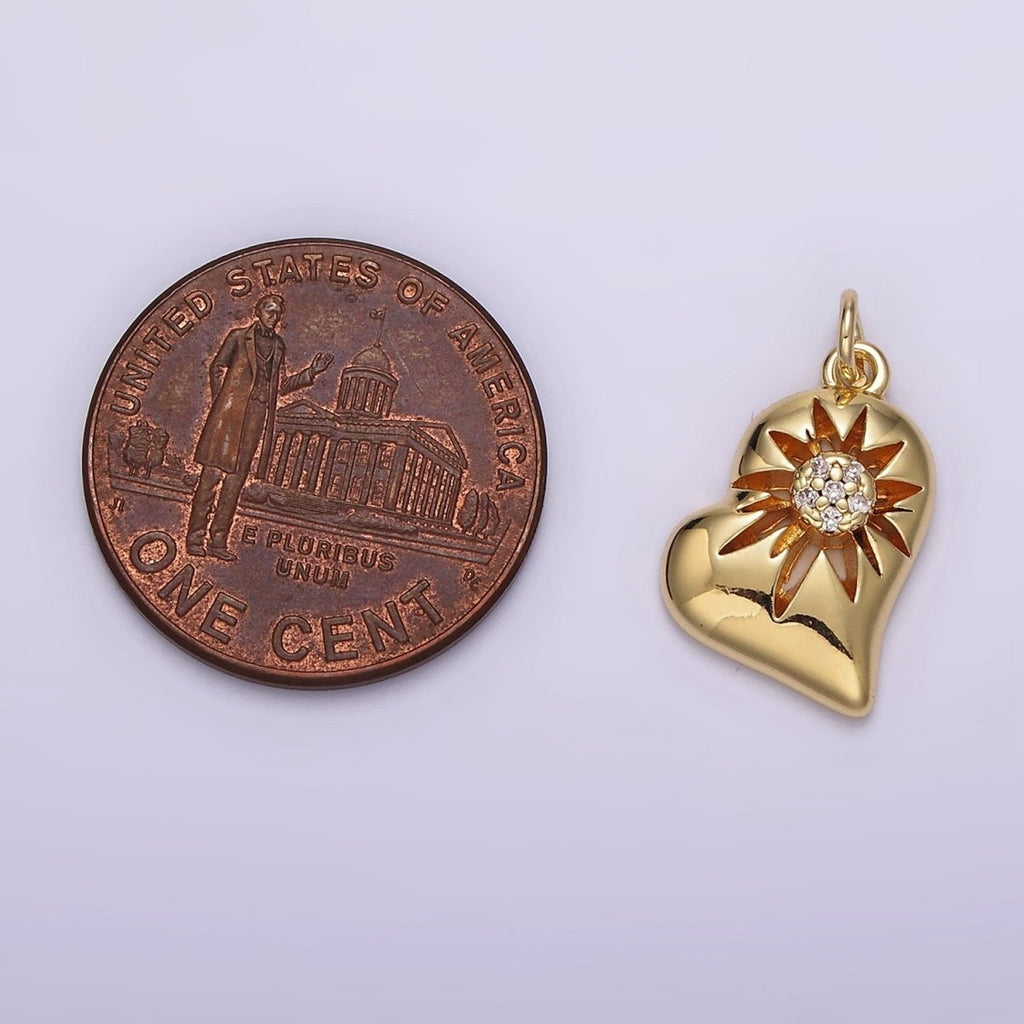 14K Gold plated Celestial Sun Star Micro Paved CZ Open Heart Charm | AG614 - DLUXCA
