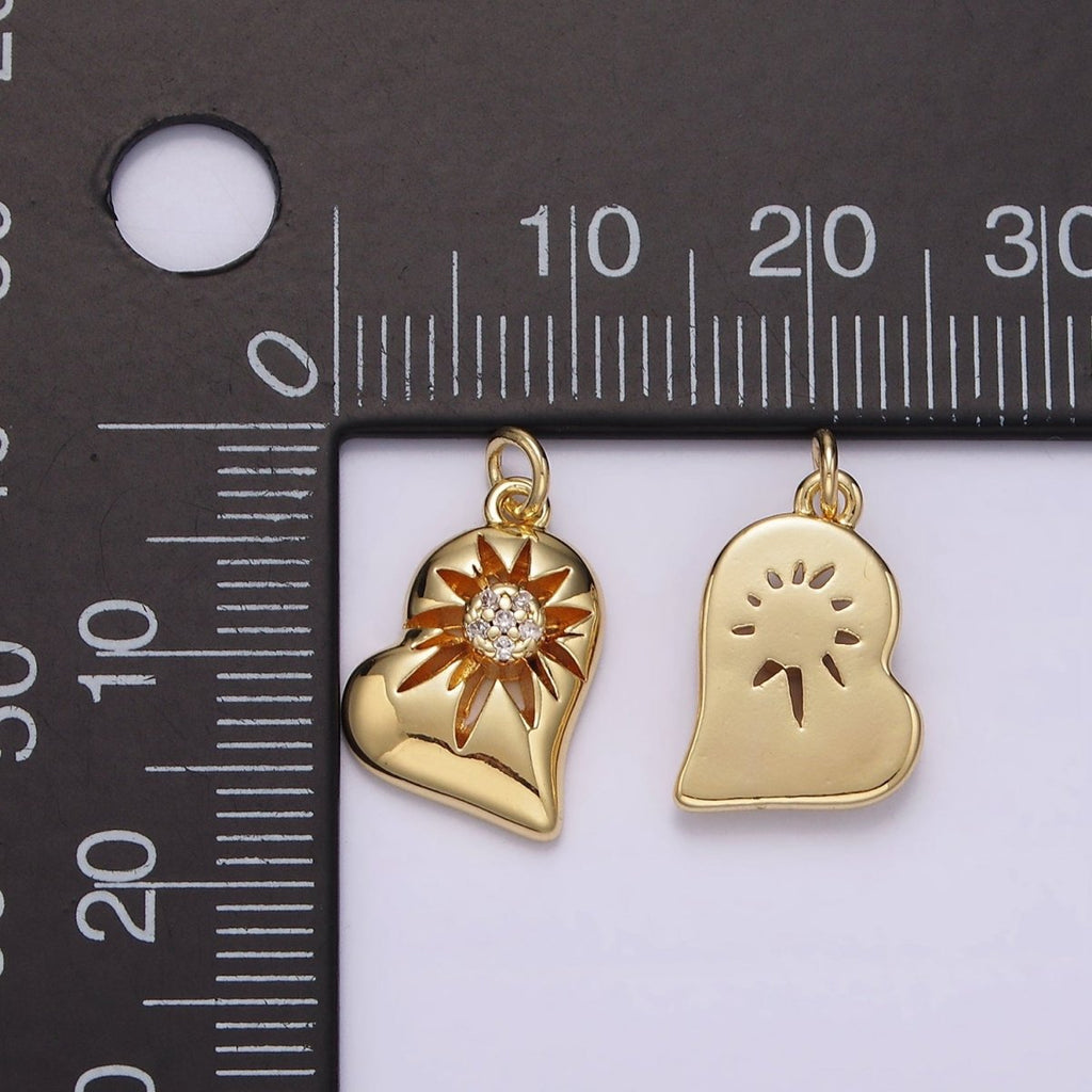 14K Gold plated Celestial Sun Star Micro Paved CZ Open Heart Charm | AG614 - DLUXCA