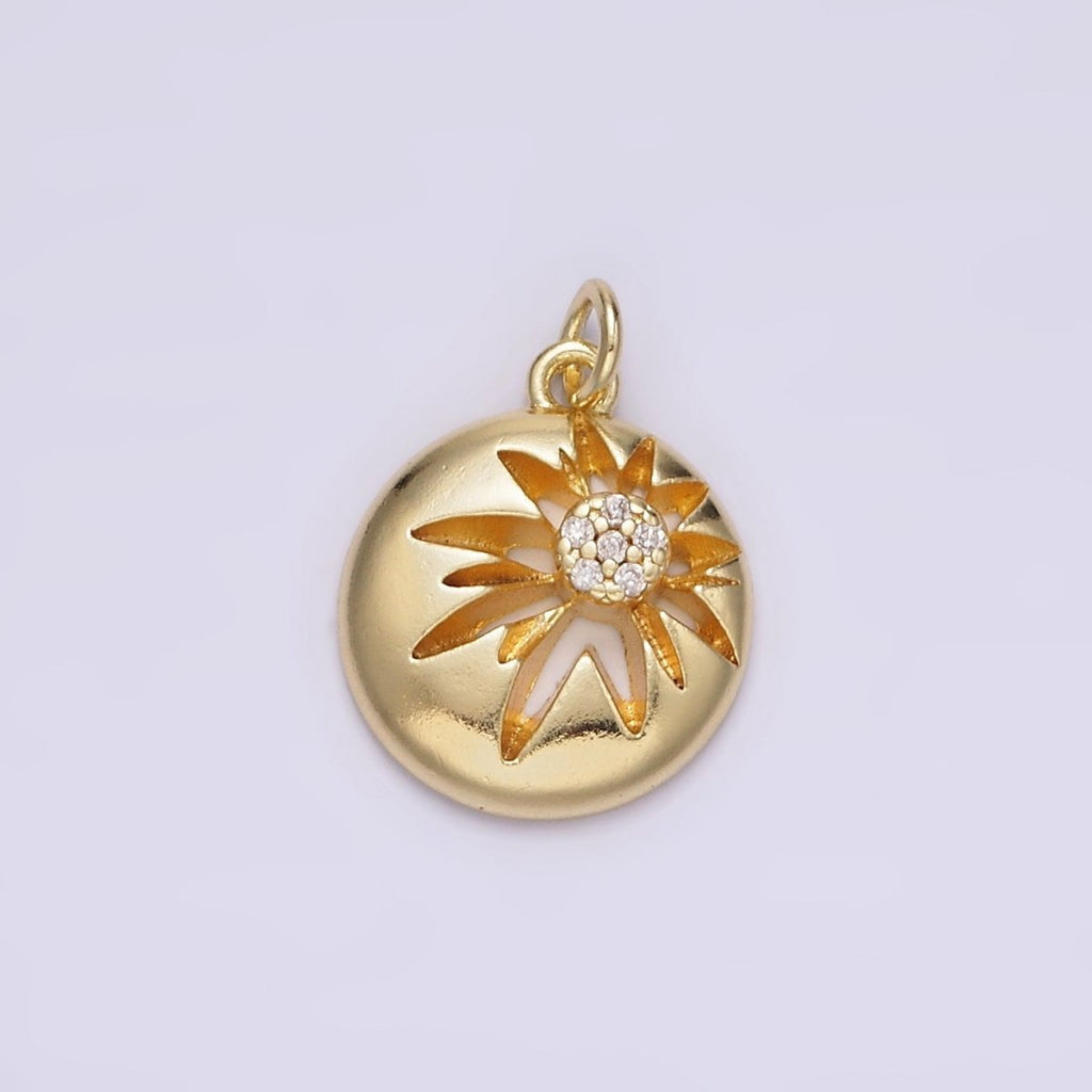 14K Gold plated Celestial Sun Star Micro Paved CZ Open Round Charm | AG612 - DLUXCA
