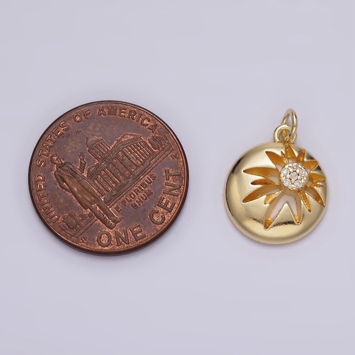 14K Gold plated Celestial Sun Star Micro Paved CZ Open Round Charm | AG612 - DLUXCA