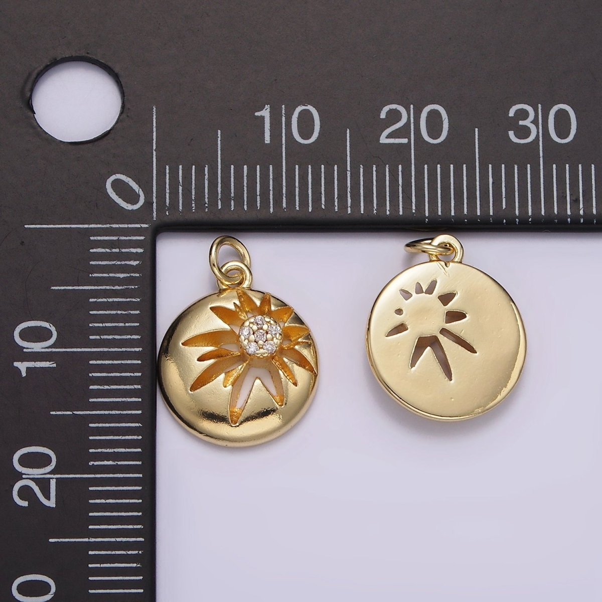 14K Gold plated Celestial Sun Star Micro Paved CZ Open Round Charm | AG612 - DLUXCA