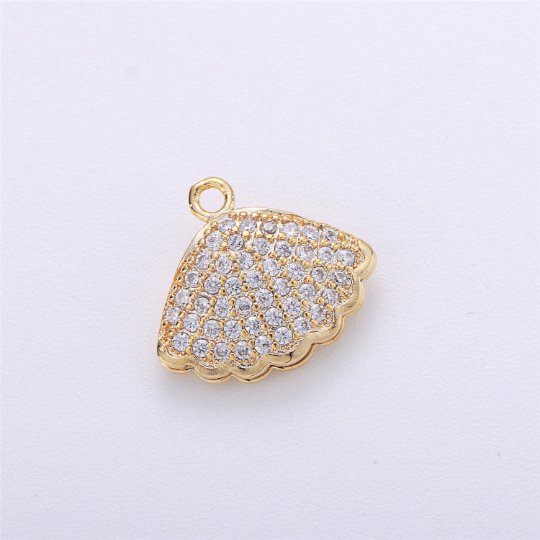 14k Gold plated Charm Clam Shell, 15mm, Micro Pave Shell Charm Open Clam Shell PendantC-472 - DLUXCA