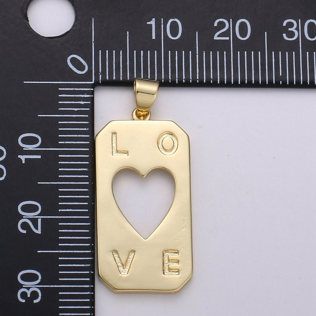 14K Gold plated Charm Hollow out Heart Pendant LOVE Words Charm Tag Jewelry for Necklace Bracelet Earring Component Supply J-126 - DLUXCA