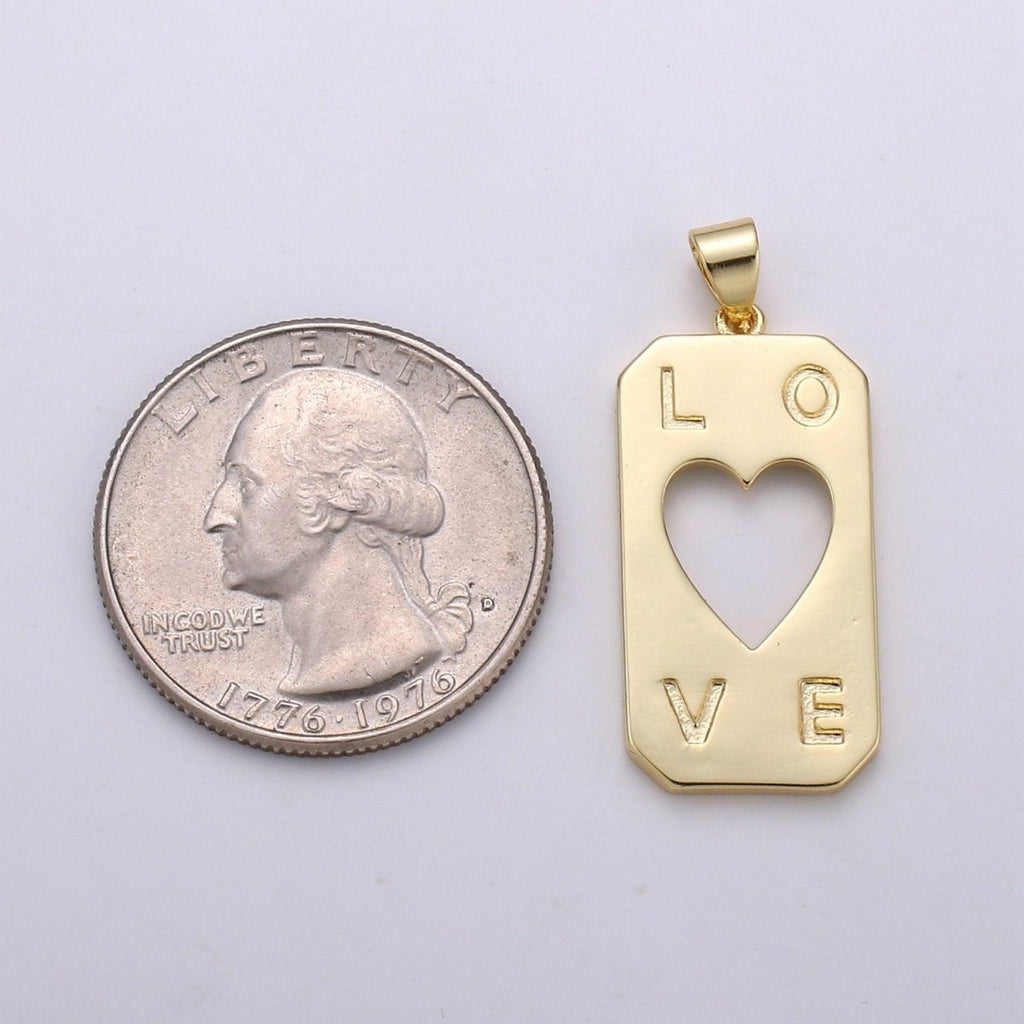 14K Gold plated Charm Hollow out Heart Pendant LOVE Words Charm Tag Jewelry for Necklace Bracelet Earring Component Supply J-126 - DLUXCA