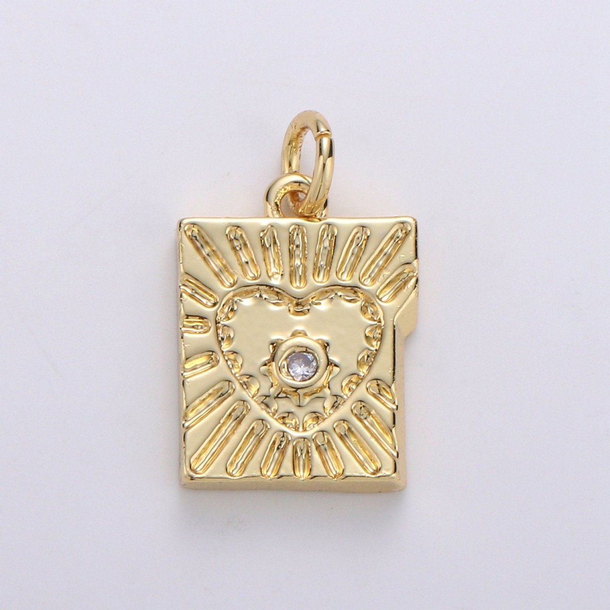 14k Gold plated Charm Mini Heart Charm Tablet Heart Sun Ray Pendant for Necklace Bracelet Earring. D-714 - DLUXCA