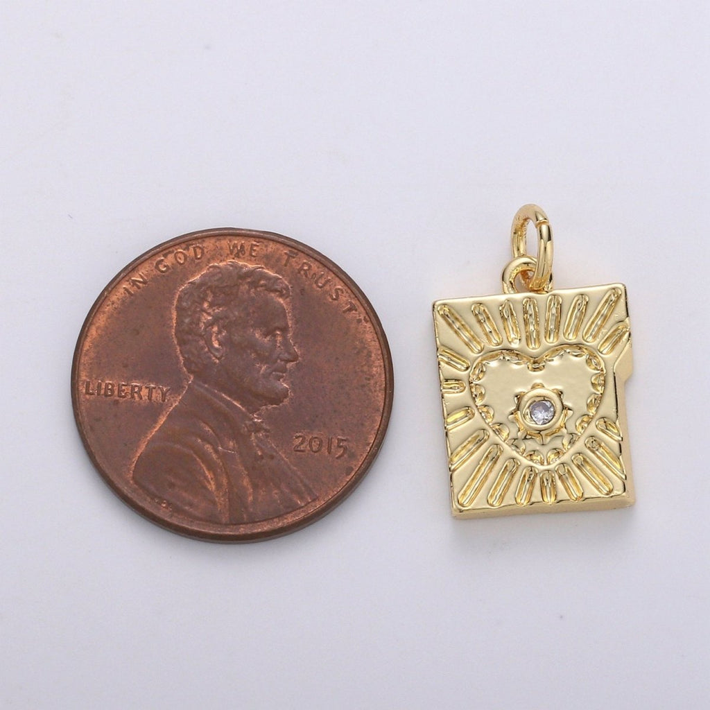 14k Gold plated Charm Mini Heart Charm Tablet Heart Sun Ray Pendant for Necklace Bracelet Earring. D-714 - DLUXCA