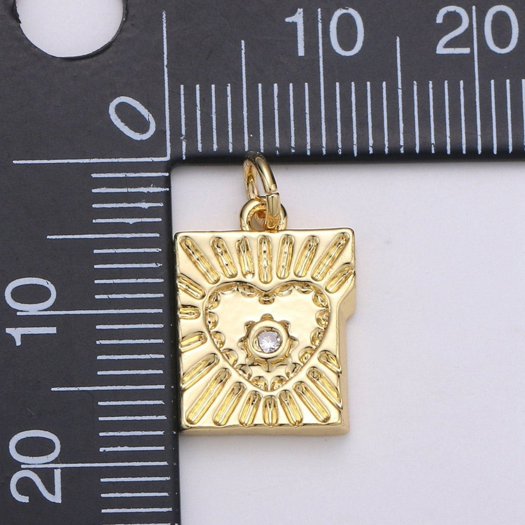 14k Gold plated Charm Mini Heart Charm Tablet Heart Sun Ray Pendant for Necklace Bracelet Earring. D-714 - DLUXCA
