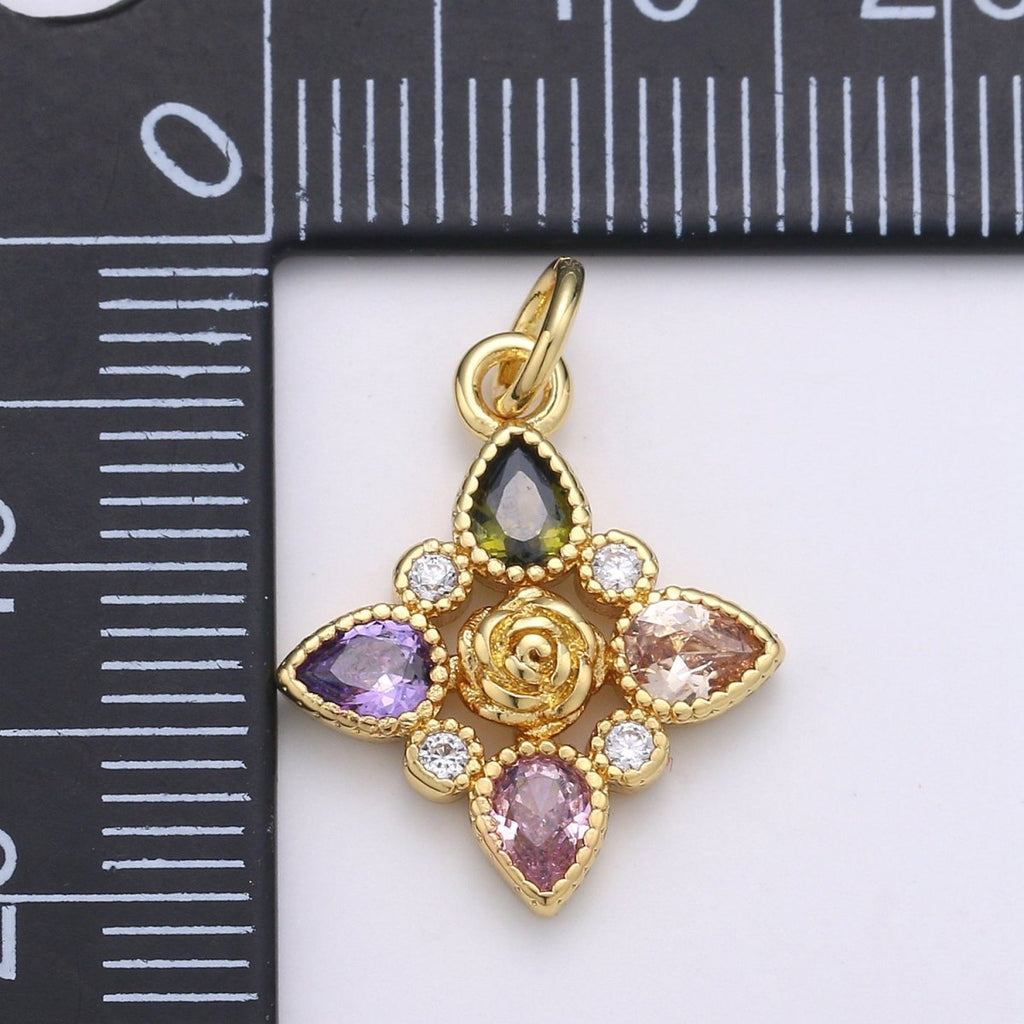 14K Gold plated Charm Multi Color Rainbow Cross Charm for Necklace Pendant Earring Findings Jewelry Making Supplies E-020 - DLUXCA