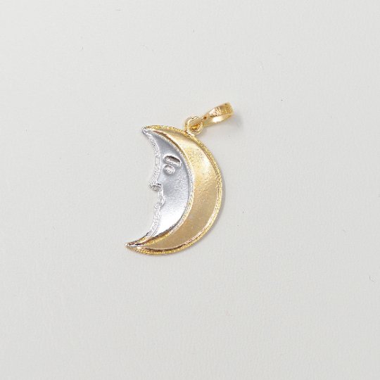 14K Gold plated Charm Tiny Crescent Moon Face Charm - Two Tone Charm small half moon with face charm for Necklace Bracelet Earring, J-217 - DLUXCA