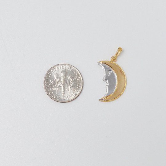 14K Gold plated Charm Tiny Crescent Moon Face Charm - Two Tone Charm small half moon with face charm for Necklace Bracelet Earring, J-217 - DLUXCA