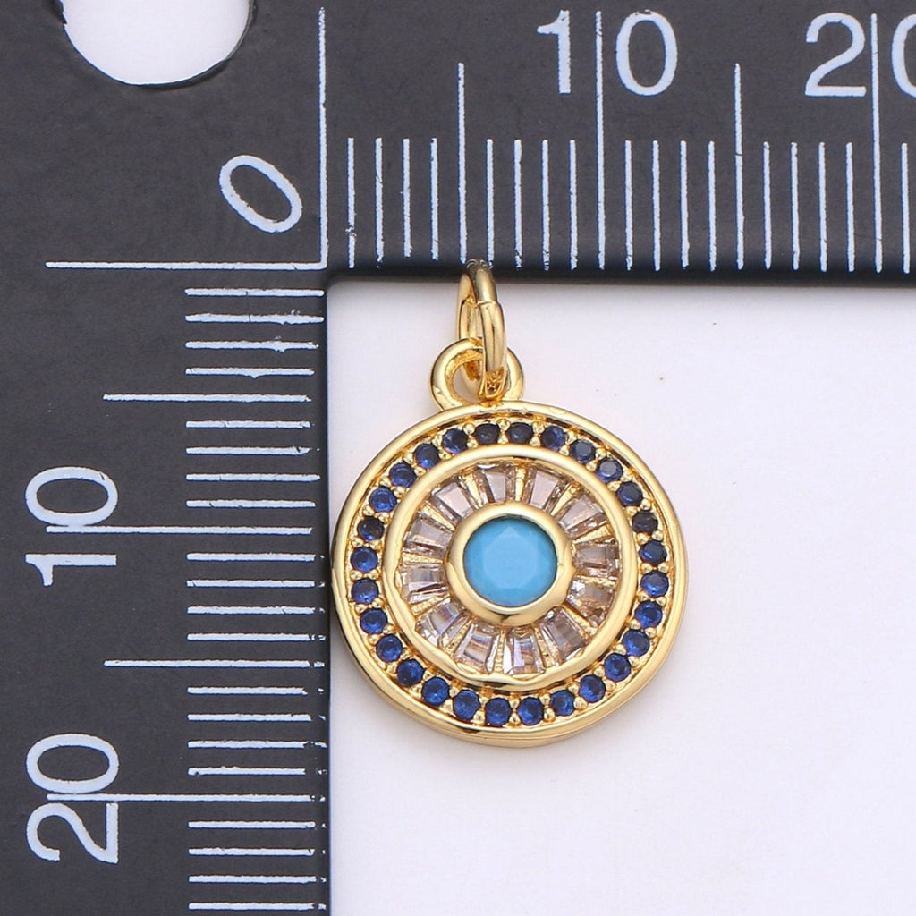 14k Gold plated Charms, Micro Pave Sun Charms, Sun Jewelry, Cubic Zirconia Charms, Turquoise Cz Stone Charms D-625 - DLUXCA